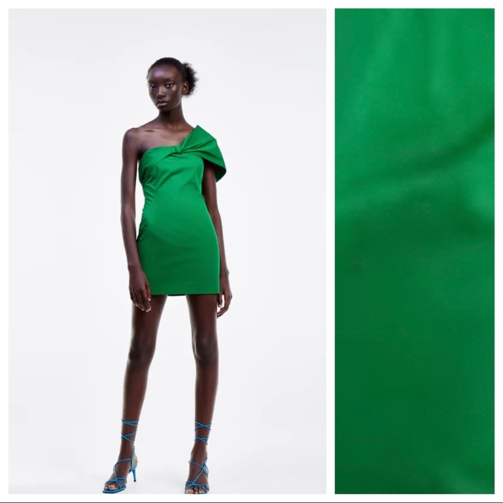 Nwt. Zara Green Draped Neckline Mini Dress Size M.